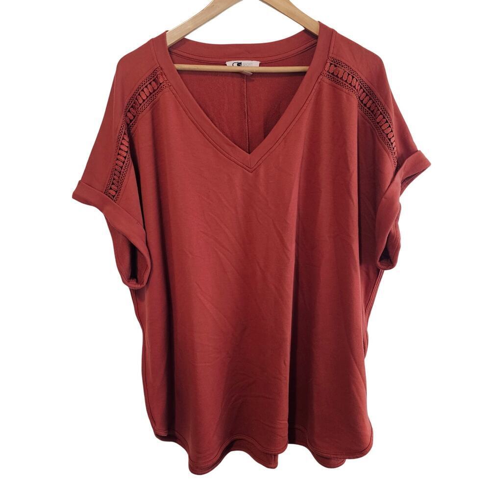 CG Sport Crochet Blouse Womens 2X Burnt Orange Boho Casual Minimalist Soft Knit